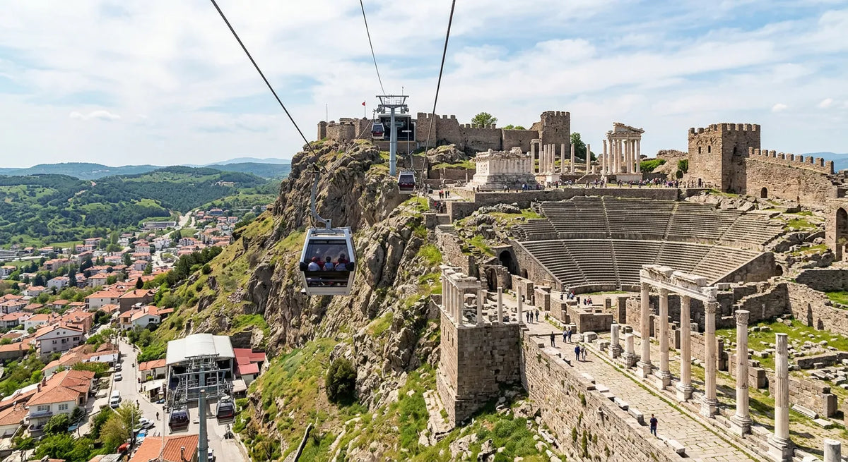 Pergamon Ancient City and cable car near Izmir in Turkey